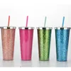 Разноцветные 24 oblitter Glitter Sippy Cup Tumbler с двойной стеной изолированной пластиковой спортивной бутылкой кружка с соломинкой настраиваемый DIY подарочные воды