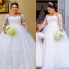 2021 Plus Size Sukienki ślubne z 3/4 Długie Rękawy Tulle Koronki Aplikacja Scoop Neck Długość Długość Ballgown Wedding Bridal Suknia Vestidos