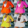 Women's Trainingspakken Damesjack Blazer Pak Geel Casual Dames Effen Kleur Twee Stuk 2021 Zomer Kantoor Draag elegante sets met shorts