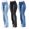 Vintage cintura alta lavado jeans para mujeres novio azul ancho pierna patchwork tassel denim pantalones pantalones más tamaño 210222