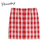 Yitimuceng Red Plaid Skirt Woman Mini Skirts High Waist Lined Checkerboard Skinny A-Line Clothing Spring Summer Streetwear 210601