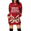 Casual Dresses Winter Lady Long Sleeve Christmas Printed Hooded Sweatshirt White Dress Comfortable Corset Loose High Waist Elegance Clothing