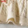 Tangada Kvinnor Mode Elegant Beige Twist Stickad Sweater Jumper O Neck Female Tunika Pullovers Chic Tops AI53 210609