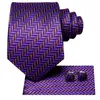 Bow Ties Hi-Tie Purple Gold Striped Silk Wedding Tie For Men Handky Cufflink Set Fashion Designer Gift Necktie Business Party