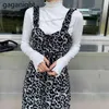 Elegant Women Two Pieces Set Long leeve White T-Shirt Chic Leopard Braces Skirt Office Lady Maxi Dresses Suit Outfits 210601