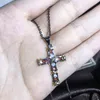 Fashion Mens Luxury Cross Necklace Hip Hop Jewelry Silver White Diamond Gemstones Iced Out Pendant Women Halsband2176