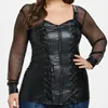 Women Vintage Shirt Plus Size 4XL 5XL Steampunk Gothic Lace-UP Corset Blouse Hollow Out Long Sleeve Faux Leather Blouses Tops