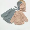 Macacão outono inverno bebê menina malha roupas nascidas meninas malha macacão + chapéu toddler mangas compridas bodysuits1
