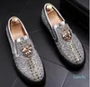 Designer Boat Spikes For Men Gold Red Casual Shoe Movie Slip-On Noity Studded Men Menafers Buty 38-44