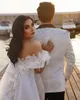 Stylish Off the Shoulder Feather Lace Mermaid wedding Dress with Long Cape Flowers Pearls Beaded Boho Beach Bridal Dresses Sexy Brides Wedding Gowns 2022 New Style
