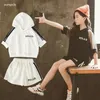 Kids Clothes Girls Summer Suit Baby Short Sleeve Top +shorts 2pc Children Sportswear Teenage Clothing Sets 210831