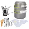 Conjunto de Cookware Conjunto de Camping Ao Ar Livre Caminhada Backpacking Picnic Cookware Cooking Ferramenta Conjunto Panela Panela + Piezo Ignition Canister Fogão Viagem Cookware