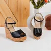 Meotina Women Sandals Shoes Wedges Super High Heel Sandals Buckle Peep Toe Ladies Footwear Summer Pink Black Big Size 43 210608