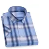 Ren bomull plaidskjortor för män högkvalitativa kortärmade mode rutiga skjortor Manlig Sommar Andas med fickan 210628