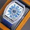 RF Vanguard V45 SC DT Diamonds Case A21J Automatic Mens Watch White Dial Blue Big Number Markers Leather Rubber 2021 Bling Jewelry Hip Hop Watches Puretime F03e5