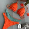 Thong Bikini набор 2022 синий цвет купальник женщина сексуальные купальные костюмы две части бикини треугольник бандаж женская пляжная одежда