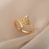 Vintage Hollow Bloem Ringen voor Vrouwen Gouden Sliver Kleur Rvs Ring Esthetische Bruiloft Paar Ringen Boho Sieraden Gift G1125