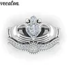 Bröllopsringar Vecalon Luxury Lovers Claddagh Ring 1CT 5A Zircon CZ White Gold Filled Engagement Band Set for Women Men7657697