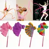 Outdoors Ribbons 4M Colorful Gym Ribbon Rhythmic Art Gymnastics Ballet Streamer Twirling Rod Rainbow Stick Training Cheerleading sc098