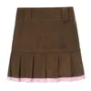 Koronkowe patchwork Y2K Corduroy spódnice Vintage Harajuku Brown plisowane 90. spódnice streetwear chude estetyczne stroje cutandpscho y0824