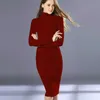 Novo outono inverno verde elegante turtleneck quente vestidos de malha mulheres manga longa escritório camisola vestido y1006