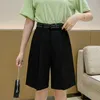 Realft Summer 2021 Nowe Fioletowe Formalne Pół Spodnie z Pasem Wysokiej Talii Bermuda Szeroki Spodnie Noga Koreański Styl Eleganckie luźne spodnie Q0801