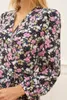 Casual Dresses 2021 Trend All-Match Puff Sleeves V-Neck Långärmad Blomstryck Kort Slim Wrap Dress Kvinnor