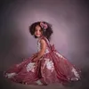 2021 Carino Dusty Rose Gold Party Abiti da laurea Per bambini Applique Perle Bateau Flower Gilr Dress For Wedding Abiti da sera formale Adolescenti