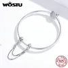 WOSTU 100% 925 Стерлингового серебра Силиконовая цепь Безопасности Charm Fit Оригинальный браслет Подвесной Циркон Серебро Простые Ювелирные Изделия CQC1419 Q0531