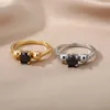 Bröllopsringar Rosa Zircon Fem-spetsig Star Ring Blomma Black Round Cubic Zirconia Guld för Kvinna Bride Knuckle Kvinna Smycken