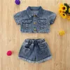 kids Clothing Sets girls Denim outfits children cardigan coat Tops+cowboy shorts 2pcs/set summer fashion Boutique baby clothes