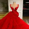 Роскошные красные вечерние платья с длинными поездами оборками Tulle Prom Robe de Mariee Custom Phared Party Spaghetti Party Party Party