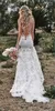 Vintage Mermaid Spaghetti Bröllopsklänning 2022 V-hals Baklösa Lace Appliques 3d Blommor Sexiga Eleganta Brudklänningar Med Tåg Skräddarsy Made Boho Bridal Dresses