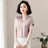 Koreanische Mode Seide Frauen Blusen Satin Solide Kurzarm Rosa Frauen Shirts Plus Größe XXXL Frauen Tops und Blusen 210225