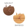 Väggklockor Creativity Houston Bamboo Clock - Dekorera ditt hem med modern konst skyline design present naturlig stad