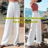 Elastische taille zomer vrouwen broek plus size hoge dunne katoen linnen wide been all-matched casual rechte broek 210915