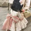 Lolita Baby Girl Dress Style Haft Koronki Urodziny Party Z Sash Kids Clothes 1-5y YM001 210610