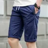 Cotton Shorts Summer Men Casual Drawstring Short Pants Knee Length Work Male Bermudas Solid Color Thin 210806