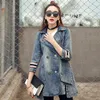 Women's Trench Coats 2022 Spring Lapel Denim Long Section Of The Seven-point Sleeves Double Breasted Thin Fabric Windbreaker