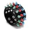 Jessingshow Gothic Multicolor Three Row Cuspidal Spikes Rivet Stud Wide Cuff Pu Leather Punk Rock Unisex Bangle Bracciale Gioielli Q0719