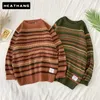 Streifen Pullover Männer Vintage Dicke Grobe Wolle Koreanische Lose Oansatz Pullover Pullover Männer Kontrast Farbe Casual Wild Persönlichkeit Top 211008