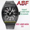 ABF New Crazy Hour Vanguard CZ02 자동 기계식 3D Art Deco Arabic Dial V45 Mens 시계 PVD 블랙 스틸 케이스 가죽 영원 238d