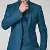 Bleu marine Mariage Groom Tuxedos 3 pièces Custom Slim Fit Hommes Costumes Homme Mode Vêtements Mâle Ensemble Veste Gilet avec Pantalon Nouveau X0909