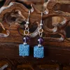 Pendientes de abalorios de piedra de Lava Retro bohemio, difusor de aceite esencial DIY, joyería para mujer, pendiente cúbico volcánico