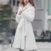 Faux fur coat long Winter Thicken White Coat Lace-up Solid Color Slim Long Plush Fur Hooded Warm Jacket fashion 211220