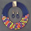 Uddein African Halsband Set Multi Layer Polyester Vind Guldmagnetism Knapp Mode Dangle Armband Boho Krage Party Smycken