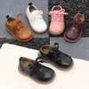 İngiltere Deri Çocuk Erkek Okul Yeni Kız Elbise Bahar Bebek Çocuk Siyah / Kahverengi / Pembe Yumuşak Ayakkabı 210306