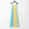 Hit Color Asymmetrical Dress For Women O Neck Sleeveless Casual Loose Lace Up Bowknot Pleated Maxi Dresses Female Summer 210531