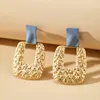 2021 New Punk Gold Rectangle Earrings Blue Long Women Earrings Dangle & Chandelier Matching Clothes Fashion Jewelry Gift