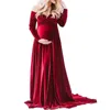 Guld sammet moderskapsklänning för fotografering V-hals gravida kvinnor fotografering klänning baby shower fest lång maxi graviditet klänning x0902